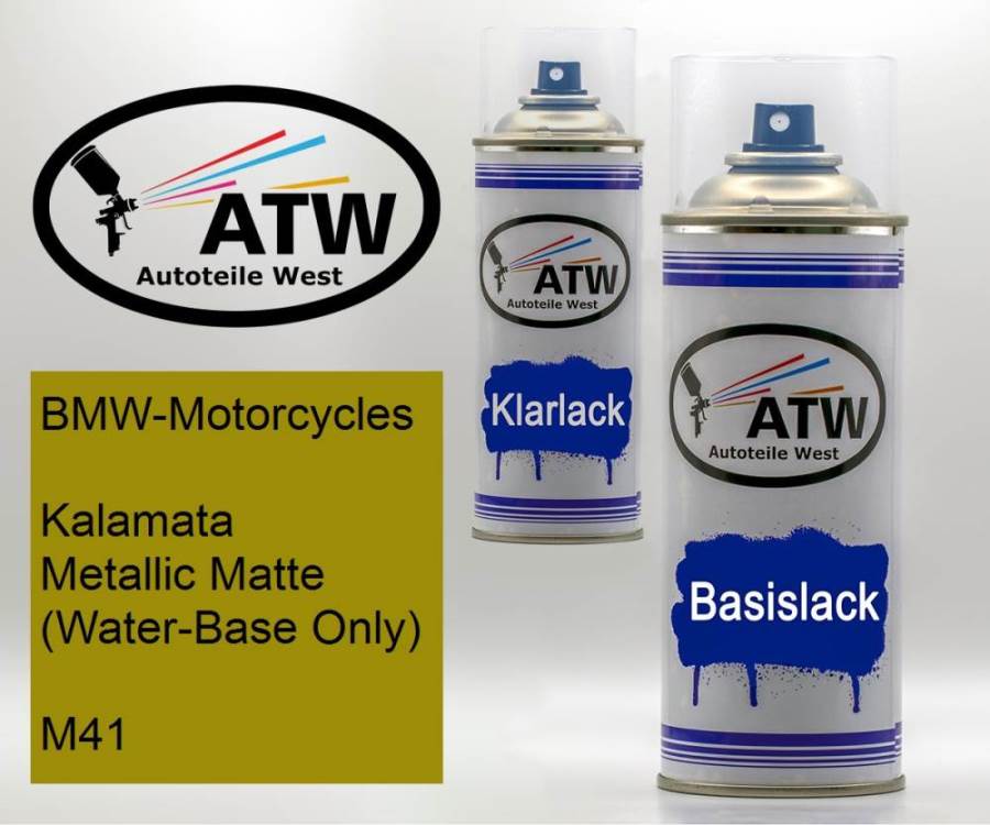 BMW-Motorcycles, Kalamata Metallic Matte (Water-Base Only), M41: 400ml Sprühdose + 400ml Klarlack - Set, von ATW Autoteile West.